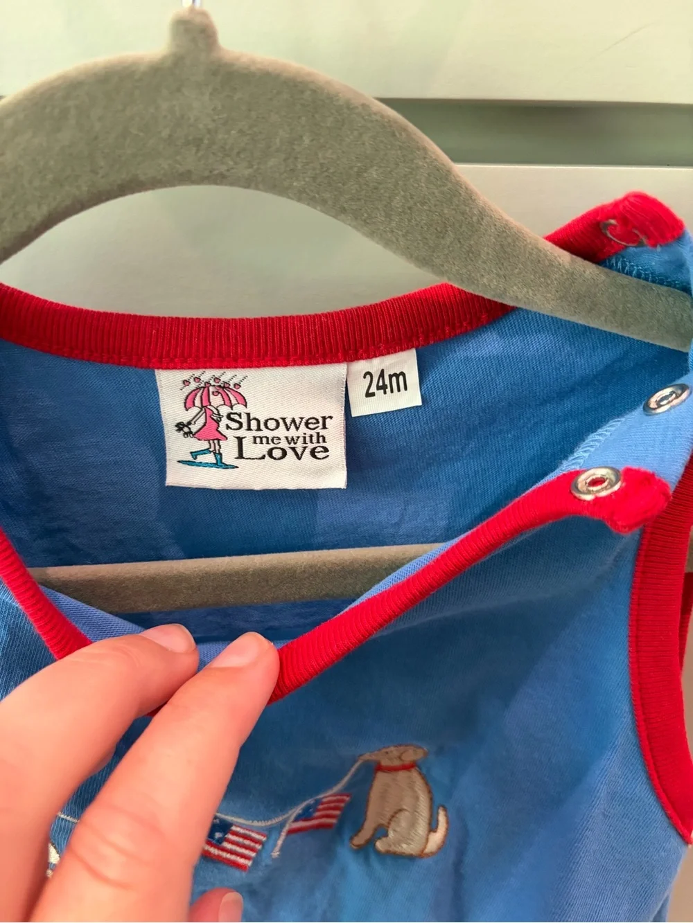 Blue & Red Sleeveless Baby One-Piece